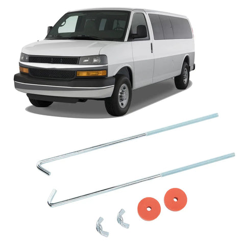 Battery Hold Down Kit With J Hook, Chrome Plated Aluminum Alloy And Steel, 10 Inch J Hook Set With Washers And Nuts, Universal Fit For Cars, Race Cars, Motorhomes And Yachts, Heavy Duty Marine Grade Hardware on van image