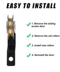 Instruction guide for replacing Knockout Four Pack Sliding Screen Door Tension Springs with stainless steel rollers.