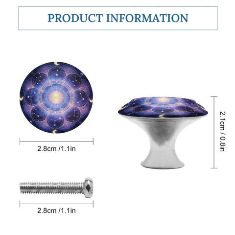 Dope Mandala Celestial Cabinet Knob Set Of 2 Round Drawer Knobs For Cabinets And Dressers Stainless Steel With Brushed Aluminum Base Rust Resistant Durable Hardware For Kitchen And Furniture Makeover, 1.1in
