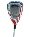 Stars N Stripes Noise Canceling 4 Pin CB Microphone With Rugged Chrome Grille and American flag design.