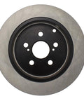 Centric Premium rear brake rotor, front view, silver rotor surface with black center hub and bolt holes