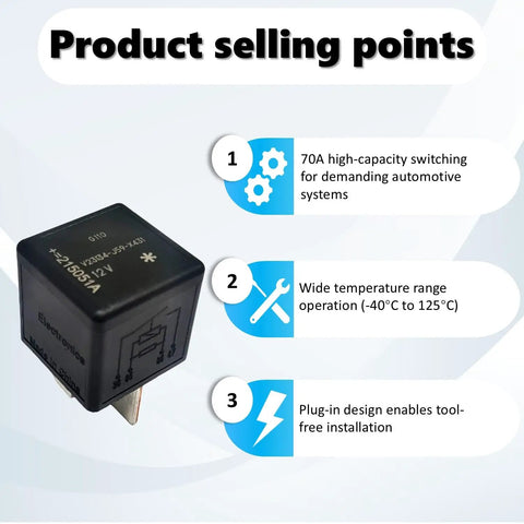 Plug-In Mini ISO Relay General Purpose 12V DC 70A Four Pin Automotive Relay With Supersession V23136 J4 X60 And V23134 J59 X431 J52 D642
