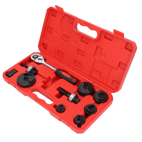 Knockout Punch Set With Six Sizes Manual Ratchet Hole Cutter Kit in red storage box, six punch sizes, heavy-duty metal construction
