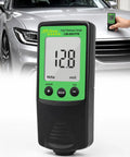 Hardcore Car Paint Thickness Gauge With 1 Micrometer Resolution, 0 To 1250 Micrometers Range, Ferrous And Non Ferrous Detection, Auto Repaint Check, Digital Coating Meter For Used Cars, Dealership Inspections, And Detail Pros. Handheld digital paint thickness gauge on silver car hood