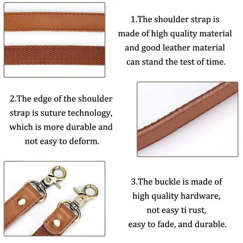 Image showing 2 Pack 22 Inch Brown Leather Replacement Straps for Purses and Handbags With Antique Bronze Swivel Lobster Buckles details.