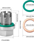 M18x1.5 Double Oversize Magnetic Piggyback Oil Drain Plug Kit With Thread Repair Tool, stainless steel, dimensions shown