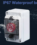 Rugged Outdoor Emergency Stop Button With Box Waterproof E Stop Push Button Switch showing IP67 waterproof capability