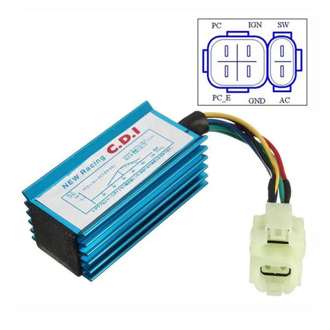 High Performance Racing CDI Box For GY6 Engines No Rev Limit 50cc To 150cc with two and four pin connector, alloy body