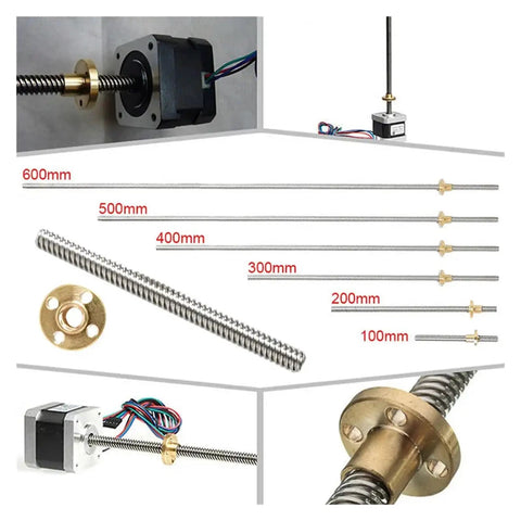 8mm Lead Screw Rod With Copper Nut For Z Axis Linear Rail, 500mm Length, Stainless Steel 3D Printer Replacement Parts
