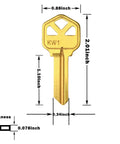 Brass Finish KW1 Uncut Key Blanks Pack Of 50 For Locksmiths Durable Brass Blank Keys Ready To Cut And Customize With Dimensions