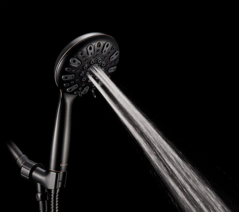 Six Settings Handheld Shower Head With Rain And Massage Modes, High Pressure Shower Head, Brass Swivel Bracket, Black Design