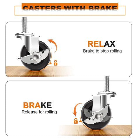 Beefy 2 Inch Swivel Casters Set Of Four With Mirror Finish Chrome Plating And 3/8 Inch 35mm Threaded Stem Quiet Locking Wheels