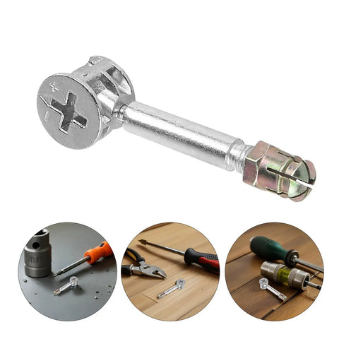 Cam Lock Connector Kit For Wardrobe And Cabinet With Flat Back Dowel Pins Pre Installed Bolts And Nuts Alloy Iron Hardware