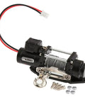 Upgraded Simulated Metal Electric Winch For Traxxas Scx10 Trx4 Defender D90 D110 Rc Crawler Car Parts Gear on a black base.