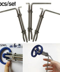 Five Piece Hydraulic Seal Installation Tool Kit With Pick And Hook Set For Cylinder Repair O Ring Swap Quick Fix No Sweat Setup includes three metal rods.