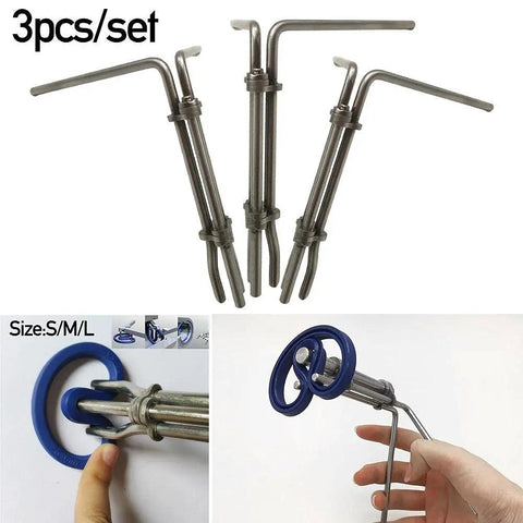 Five Piece Hydraulic Seal Installation Tool Kit With Pick And Hook Set For Cylinder Repair O Ring Swap Quick Fix No Sweat Setup includes three metal rods.