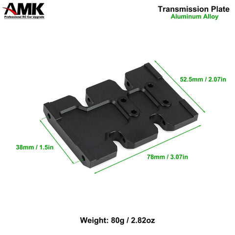 Aluminum alloy transmission plate for RC cars with dimensions 78mm x 52.5mm x 38mm, weight 80g by AMK.