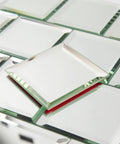 Peel And Stick 4 Inch Beveled Mirror Glass Tiles Silver Crystal Mosaic For Kitchen Backsplash And Bathroom, single tile close-up view
