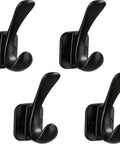 Top Shelf Matte Black Wall Coat Hooks Four Pack Hella Durable Aluminum Alloy Robe And Shower Towel Holder, heavy-duty design.