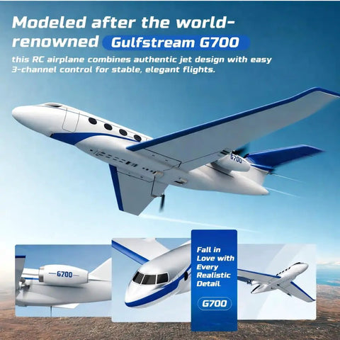 RC Plane G700 Remote Control Airplane With Two Point Four GHz Three Channel Flight, EPP Foam, Gulfstream-inspired design.