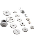 Shop Ready Precision Matched Duplex Gear Set for Mini Metal Lathe Gray Iron Replacement Hardware 18 Tooth Variety Pack showing assorted gears.