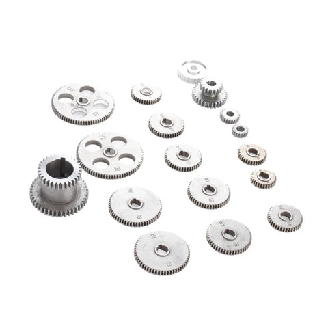 Shop Ready Precision Matched Duplex Gear Set for Mini Metal Lathe Gray Iron Replacement Hardware 18 Tooth Variety Pack showing assorted gears.