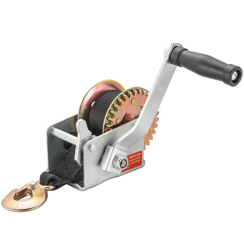 Beefy Heavy Duty Boat Trailer Winch With 5m Black Strap Hand Crank Gear Winch for towing up to 800 lbs, rust resistant steel body