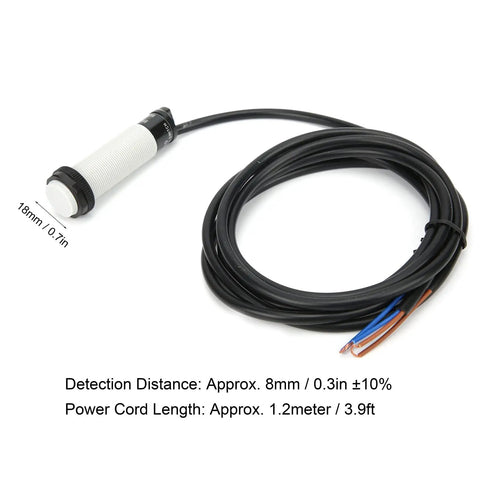 Inductive Proximity Switch With 8mm Sensing Distance 90 250VAC Capacitive Approach Sensor Three Feet Power Cord Durable ABS Housing