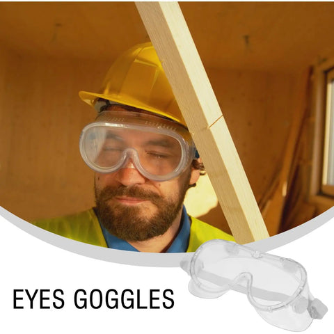 Badass Protective Safety Goggles With Anti Fog Clarity And Scratch Resistant Lenses worn by a worker with a hard hat in a construction setting.