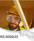 Tough As Nails Safety Goggles Featuring Antifog Coating And Impact Resistant Lenses designed for construction work, worn by a worker.