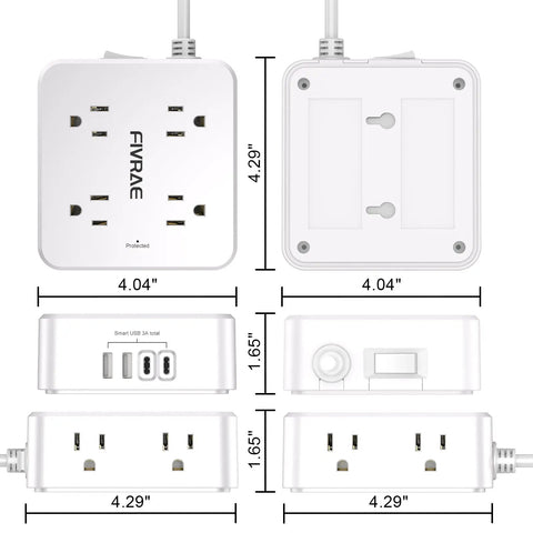 Knockout Ten Foot Extension Cord With Eight Separate Outlets And Four Fast USB Charging Ports Including Two USB C Plugs Compact Three Sided Surge Protector Power Strip For Home Office Gaming Setups No More Scrambling Over Plugs Today, showing all sides and ports.