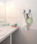 Powerful Vacuum Suction Cup Hooks for Shower and Bathroom on Flat Smooth Surfaces Like Ceramic Tile Glass Mirror Granite and Stainless Steel NeverRust Black 4 Pack holding towel and sponge in bathroom