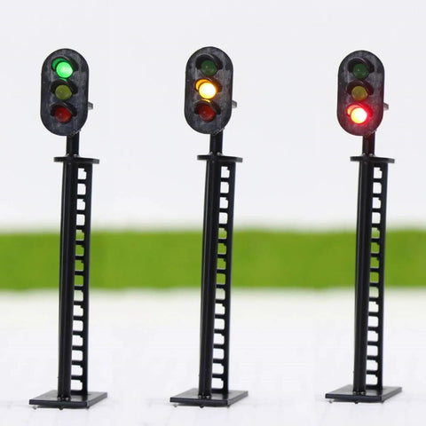 Badass 5 Piece Ho Scale 3 Light Block Signal Set Hella Durable Brass Prewired LED Railroad Lights With Red Yellow Green Bulbs 6.5cm Height For Model Trains 12V To 18V Powered Sick Upgrade For Any Layout Setup Totally Ready To Rock