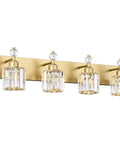 Crystal Four Light Vanity Light Fixture In Gold Finish For Over Mirror Bathroom And Hallway with sparkling crystal accents.