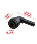 Five Pack One Quarter Inch Tubing Elbow Fittings Black 90 Degree Push To Connect Water Pipe Connectors dimensions in image