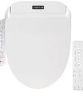Heavy Duty Smart Bidet Toilet Seat With Dual Control Side Panel And Wireless Remote Heated Wash Self Cleaning Adjustable Temp No Sweat Setup For Big Time Bathroom Comfort with remote control.
