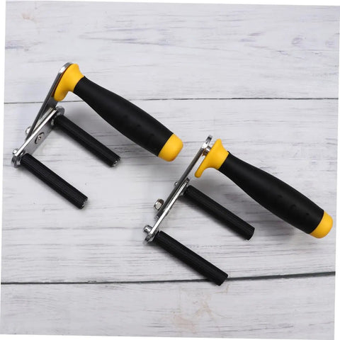 Rock Solid Two Piece Gypsum Board Lifter And Ceramic Tile Glass Carrier Pair with adjustable angle handles on white background.