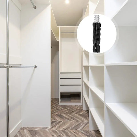 100 Piece Cam Lock Fittings With Invisible Hardware Self Tapping Cabinet Connectors And Nylon Wood Dowel Plugs mounted in a modern closet.