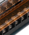 Close-up of terminal connections of 24V DC Power Supply Driver For LED Strip Lights And 3D Printers, 100W Output, Aluminum Alloy Enclosure