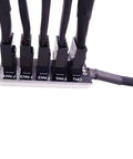 Close-up of Five Way Fan Hub Splitter Cable For Desktop PCs PWM 4 Pin And 3 Pin Fans Power Extension Cord Adaptor