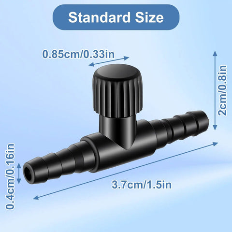 20 Pack T Shaped Aquarium Air Valves For 3 By 16 Inch ID Airline Tubing Black Single Way Control Valve product dimensions