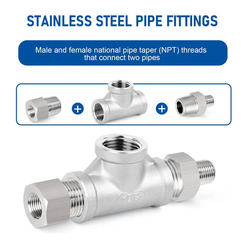 304 Stainless Steel Tee Pipe Fittings NPT Female Adapter 1 Quarter Inch X 1 Quarter Inch X 1 Quarter Inch Three Way Connector