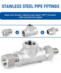4 Pack 304 Stainless Steel Tee Pipe Fittings 3/4 Inch X 3/4 Inch X 3/4 Inch NPT Female Thread Adapters, corrosion resistant