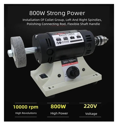 Kickin Power 800W Bench Grinder And Polishing Machine For Woodworking And Jade Carving With Quick Adjust Professional Grade Motor and Flexible Shaft Handle.