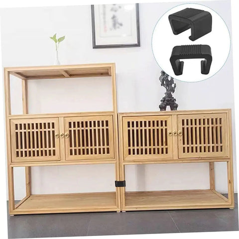 8 Pack Wicker Furniture Clips For Outdoor Sofa Sectional Fasteners shown clipped to wood cabinets.