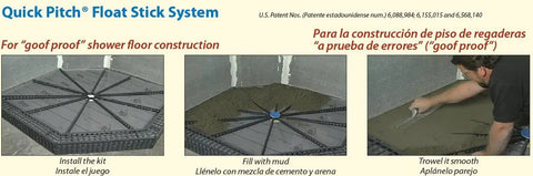 Quick Pitch Float Stick System with built-in slope for shower floor installation, lightweight high impact plastic for fast drainage.