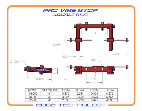 Low Profile Double Side Cnc Milling Vise Stop With Rotating Arm For 6 Inch Jaws dimensions and technical drawing, detailed specifications.