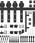 Heavy Duty Sliding Barn Door Hardware Kit For Double Doors 350 Lb Capacity Includes 2 Round Door Handles And 2 Floor Guides