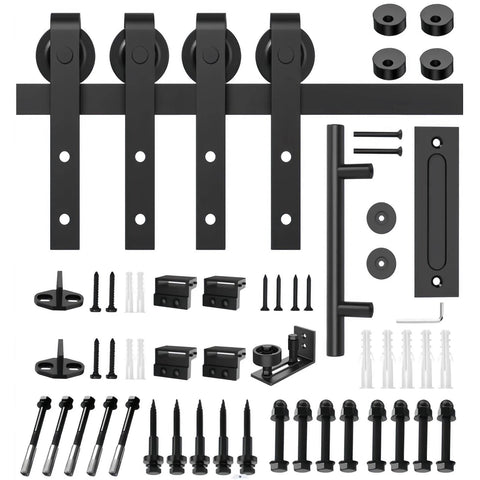 Heavy Duty Sliding Barn Door Hardware Kit For Double Doors 350 Lb Capacity Includes 2 Round Door Handles And 2 Floor Guides