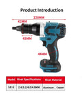 High Power Brushless Electric Rivet Nut Gun Kit With Automatic Riveter Heads shown with rivet specifications and dimensions.